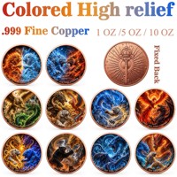 Pièce de monnaie en cuivre pur 999 de 5 oz, en relief 3D, couleur UV, série Confrontation des Créatures Mythiques, édition collector colorée