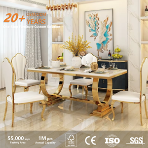 <span class=keywords><strong>Juego</strong></span> <span class=keywords><strong>de</strong></span> <span class=keywords><strong>Comedor</strong></span> <span class=keywords><strong>de</strong></span> Acero Inoxidable y Mármol <span class=keywords><strong>Usado</strong></span>, Mesa para <span class=keywords><strong>6</strong></span> Personas con Cajones, Marco Dorado, para Restaurante Comercial, Precio Económico al por Mayor - Product Image 2