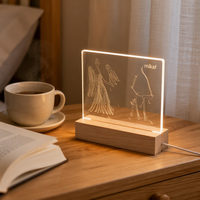 Lampe de nuit LED intelligente avec base en bois rectangulaire, lumière blanc chaud à intensité variable, compatible avec plaque acrylique, lampe de bureau moderne, décoration de chambre à coucher, décoration de chevet, décoration de la maison