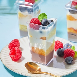 กล่องพลาสติกใส PS ขนาด 3 ออนซ์ ทรงสี่เหลี่ยมผนังเดียว สำหรับใส่ขนมหวาน มูส พาร์เฟต์ โยเกิร์ต สวยงาม - Product Image 2