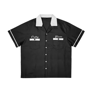 Großhandel von neuen Herren Loose Fitting Farbe passend bestickte Kurzarm hemden mit kubanischen Kragen Casual Shirts