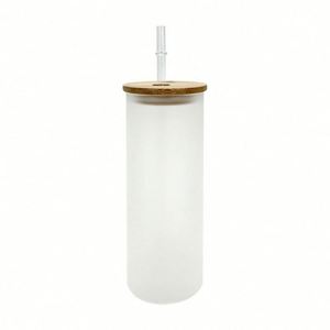 Vaso de Cerveza con Forma de Lata, Botella de Agua de 18 oz, Vaso Sublimable en Blanco, Vaso Esmerilado de 18 oz, Vaso Tipo Mason con Tapa de Bambú y Pajita - Product Image 3