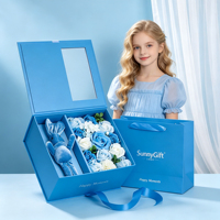 Boîte rigide à fenêtre avec logo personnalisé, matériaux recyclés, compartiments séparés en mousse, sac cadeau assorti pour fleurs, jouets, Saint-Valentin