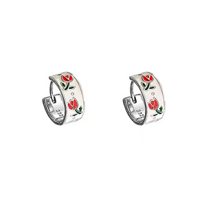 Pendientes Huggie de Plata de Ley 925 con Diseño de Flor de Tulipán, para Uso Diario, Engaste de Bisel, Naranja Es846 - Product Image 5