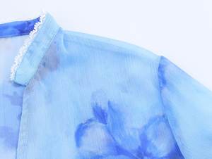 ZADE 2025 été nouveautés femmes Vintage imprimé fleuri bouton cou translucide à manches longues <span class=keywords><strong>Blouse</strong></span> tissé en mousseline de soie tissu - Product Image 4