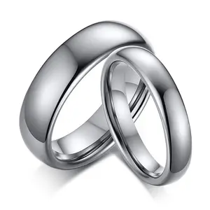 Hoge Poolse Eenvoudige Stijl Plain Mannen Vrouwen Paar Band 4Mm 6Mm Zilveren Vergulde Overkoepelde Tungsten Carbide Ring