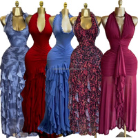Robe longue ample pour femme, style bohème, imprimé floral, bords volantés, idéale pour les vacances à la plage