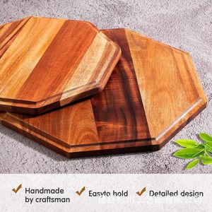 Bandeja octogonal de madera de acacia, madera maciza, duradera, apta para contacto con alimentos, bandeja para pan - Product Image 3