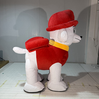 Costume de mascotte de chien pompier gonflable de 2 m, chien blanc en peluche avec casque de pompier rouge, costume de mascotte pour adultes