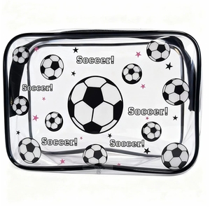 Bolsa de PVC con diseño de fútbol, ​​bolsa de cosméticos impermeable con cremallera para viaje, almacenamiento de artículos de tocador, estuche organizador de maquillaje para regalo de aficionados al deporte - Product Image 6