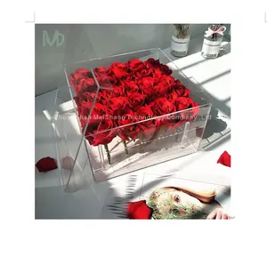 2 Tiers Clear Bloempot Acryl Rose Case Bloem Box Met Cover Acryl Wedding Rose Display Vaas