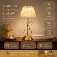 Lampe de table de style français avec nœud, 3 couleurs changeantes, luxe, rechargeable, petite lampe, rechargeable par Type-C, rétro, artistique