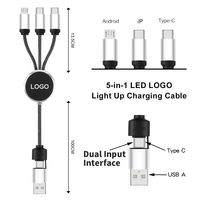 Cable de carga con luz LED con logotipo de regalo personalizado, cable de carga USB brillante 3 en 1 para teléfono móvil multicabezal