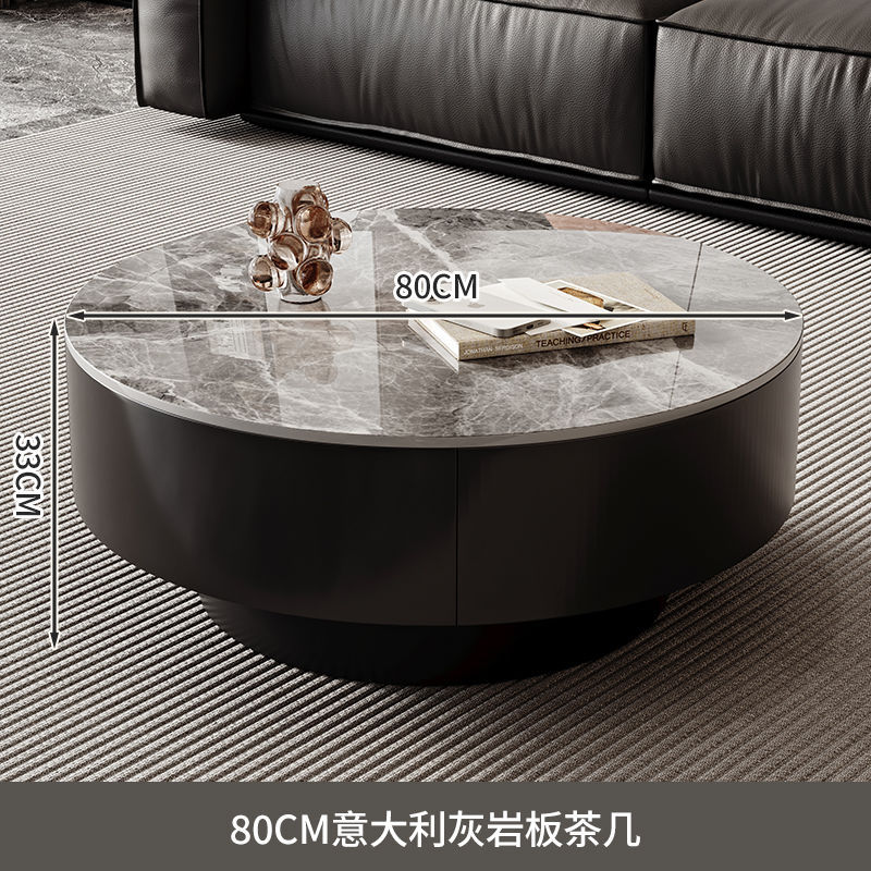 Italian grey rock slab coffee table [80CM double drawer]