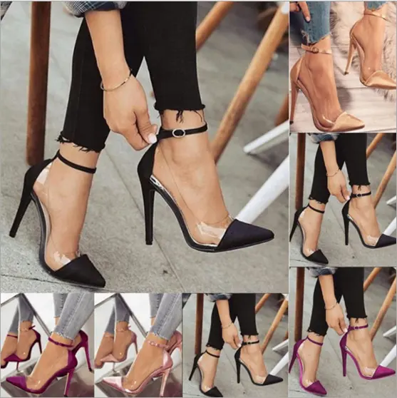 shoes women branded New Style Women's High Heel Pointed Toe Color Matching Belt Fashion Shoes Stilettos