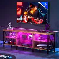 Meuble TV convertible de luxe en bois massif avec station de charge intégrée, console TV industrielle moderne et robuste, ouverte