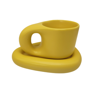 Tasses à thé et soucoupes esthétiques personnalisables de 300 ml en forme de graisse, tasses à café mignonnes avec poignée - Product Image 1