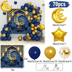 Noir or Eid Mubarak Latex feuille ballon et toile <span class=keywords><strong>de</strong></span> fond ensemble musulman Ramadan Mubarak lune étoile fête ballon arc ensemble - Product Image 6