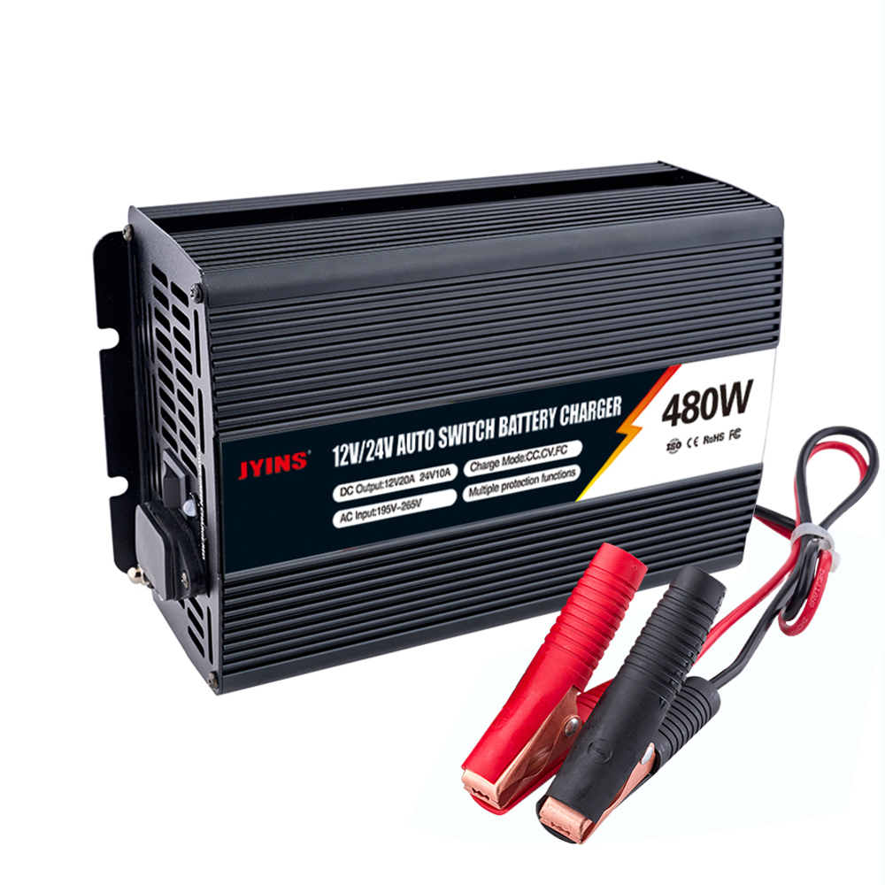 JYINS 480W 220VAC DC <strong>12V</strong> 20A/24V 10A Auto Portable <strong>Solar</strong> Electric <strong>Car</strong> Lithium Smart <strong>Battery</strong> <strong>Charger</strong> Aluminum Alloy CE