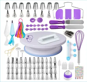 137pcs Kit De Decoração Do Bolo Com Bolo Turntable Para Decoração Saco De Tubulação De Pastelaria Russo Dicas De Tubulação Ferramentas De Cozimento