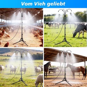 Brumisateur d'extérieur portable et respirant, réglable en hauteur, avec tuyau de 8 m et quatre buses en plastique, idéal pour patio, jardin, piscine, barbecue - Product Image 3