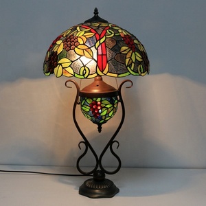LongHuiJing 16" Tiffany Grape Stained Glass <b>Table</b> <b>Lamp</b> Artistic Colored <b>Base</b> Desk Light for Bedroom Office Nightstand - Product Image 4