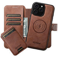 Étui pour iPhone 18 Pro Max avec porte-cartes, support de charge sans fil magnétique trois-en-un, étui en cuir pour 17 Pro