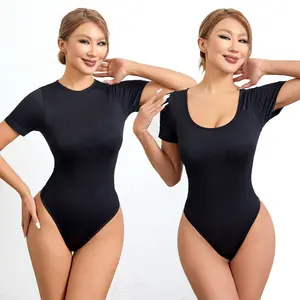 Wholesale Short Sleeve Bodysuit Crew Neck Thong Body Suit Shirts Basic Tops Casual T Shirt Bodysuit Women