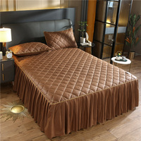 Parure de lit 3 pièces matelassée et épaissie de luxe haut de gamme en polyester/coton, style princesse, brodée, avec dentelle coréenne