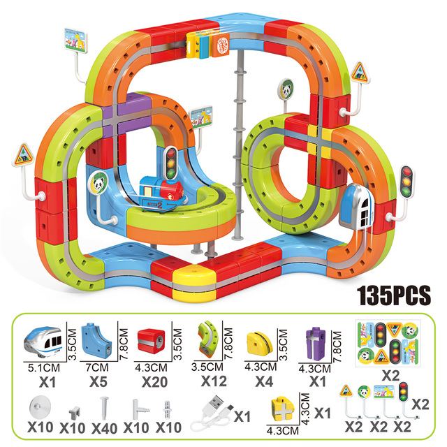 135PCS Maglev Track Car for Kids Building Block Cube DIY Magnetic Levitation Electric Rail Track Train