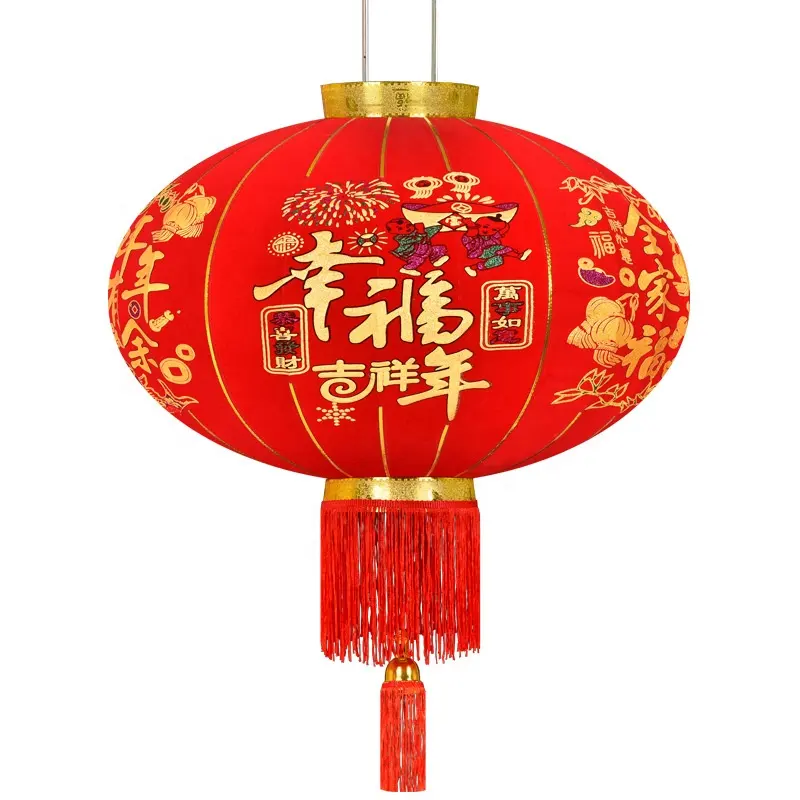 water proof outside Chinese lanterns new year lantern decorative hanging flocking lanterns