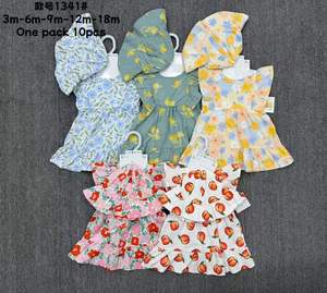 Wholesale <strong>Baby</strong> <strong>Girl</strong> 3-Piece Summer Outfit Set - Floral Print Ruffle Dress + Matching Bloomers + Bonnet Hat, 3M-18M, 10pcs/Lot - Product Image 2