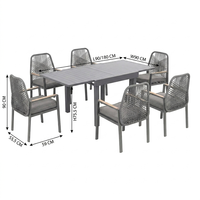 Ensemble de salle à manger d'extérieur moderne en alliage d'aluminium 7 pièces avec table extensible et 6 chaises en rotin, mobilier de jardin extensible pour villa et parc