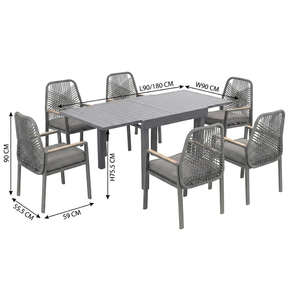 Moderno Juego de Comedor de 7 Piezas para Exteriores, Mesa Extensible de Aluminio y 6 Sillas de Ratán, Juego de Muebles de Jardín Expandible para Villa - Product Image 6