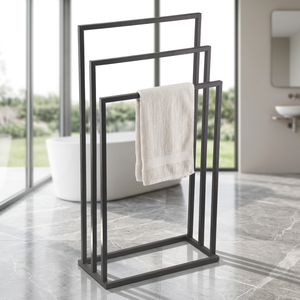 Porte-serviettes double autoportant minimaliste réglable en acier noir thermolaqué pour salle de bain, 4 barres de plus de 60 cm - Product Image 2