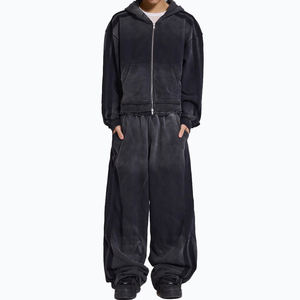 Baggy Blank Sportliche seitlich gestreifte Jogging hose Herren Acid Wash Stacked Overs ized Loose Joggers Straight Leg Raw Edge Jogging hose - Product Image 3