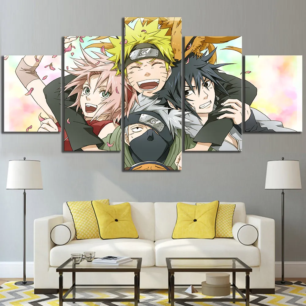 5 Pieces Animation Oil Painting HD Wallpaper Japanese Anime Canvas Art Paint Wall Stickers Living Room Decor Murals Gifts