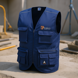 Ttake Take Multi-Pocket Work <b>Vest</b> 2XL Blue <b>Utility</b> Safety Wear - Product Image 3