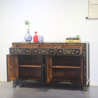Buffet antique chinois en bois massif peint à la main, armoire de salle à manger d'entrée, finition noir et or pour salon, fait à la main, pour chaussures