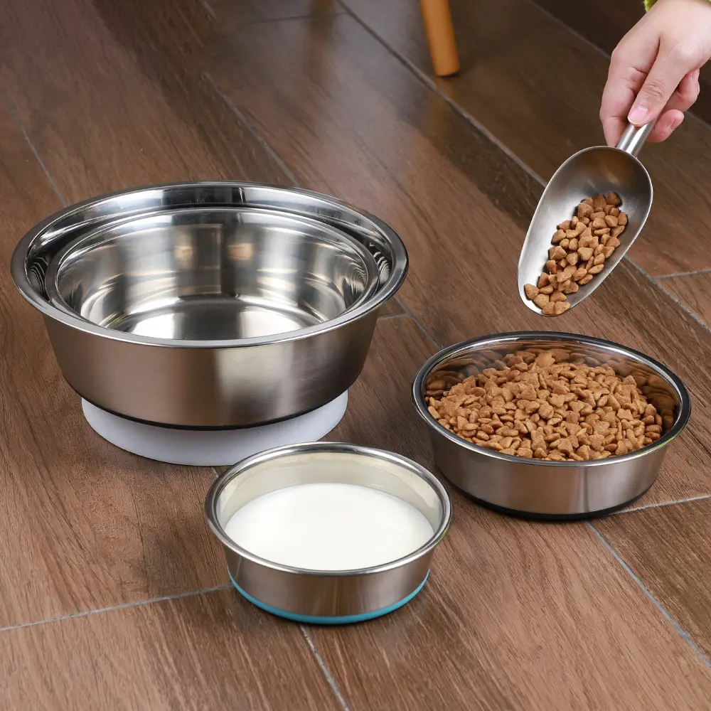 Non-slip Pet Feeder Bowls - Stainless Steel Round Dog Basin Pet Fall Resistant Thickened Dog Bowl Cat Bowl