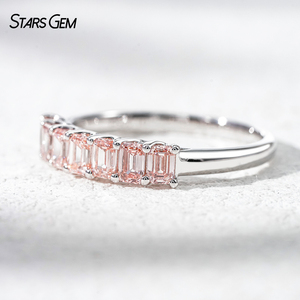 10K White Gold Lab Diamond <b>Ring</b>-Seven-princess 1.025ct emerald cut half Style Wedding <b>Band</b> - Product Image 2