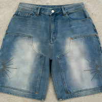 Shorts de travail en jean délavé respirant de haute qualité pour hommes, avec logo personnalisé en strass, en coton, vente en gros OEM ODM