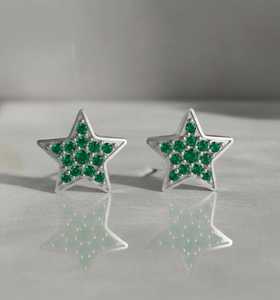 ทอง 14KT พลอยธรรมชาติ/ต่างหูแบบติดหู มรกต, ทองคำ, ทับทิม, ไพลิน - Product Image 2