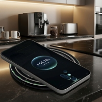 Chargeur sans fil à charge rapide 15W avec bobine en cuivre visible, chargeur de téléphone de bureau