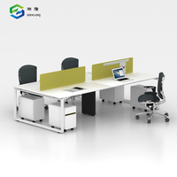 Meubles de bureau en gros, ensemble bureau et chaises modernes blancs pour 4 personnes, design original