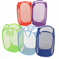 Panier à linge pliable en maille pour salle de bain, gain de place, avec poche latérale et poignées de transport