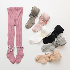 Printemps et automne enfants collants grand pp bébé une pièce <span class=keywords><strong>chaussettes</strong></span> blanc nœud tricoté filles Leggings - Product Image 1