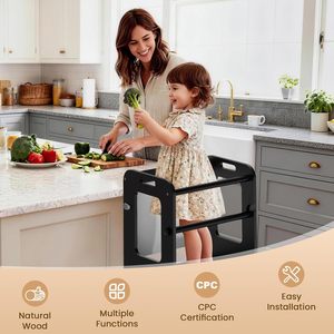 Tabouret de cuisine 4-en-1 pour tout-petits, tour d'apprentissage avec tableau blanc, tabouret d'aide en bois pour enfants - Product Image 5