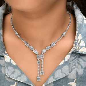 Collar de tenis tipo lariat de plata 925 con moissanita de corte gota, elegante joyería nupcial para boda, regalo para amante, estilo de moda - Product Image 3