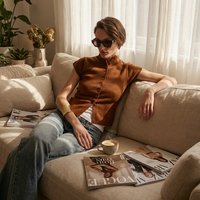 Pull en polyester tricoté à col rond et boutonnage simple, style vintage automne européen-américain, pour femme, idéal pour les trajets quotidiens